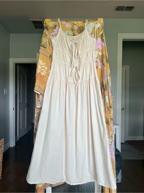 Cream Tiered Tie-Front Linen Maxi Dress